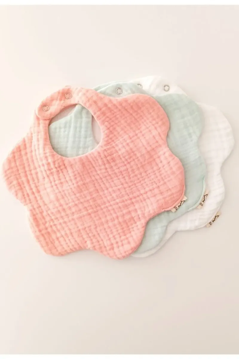 O&G Collection 3'lü %100 Pamuklu Organik Soft Renkler 8 Katlı Müslin Bebek Önlük / Salya Önlüğü/nikel Free Çıtçıt görsel 1