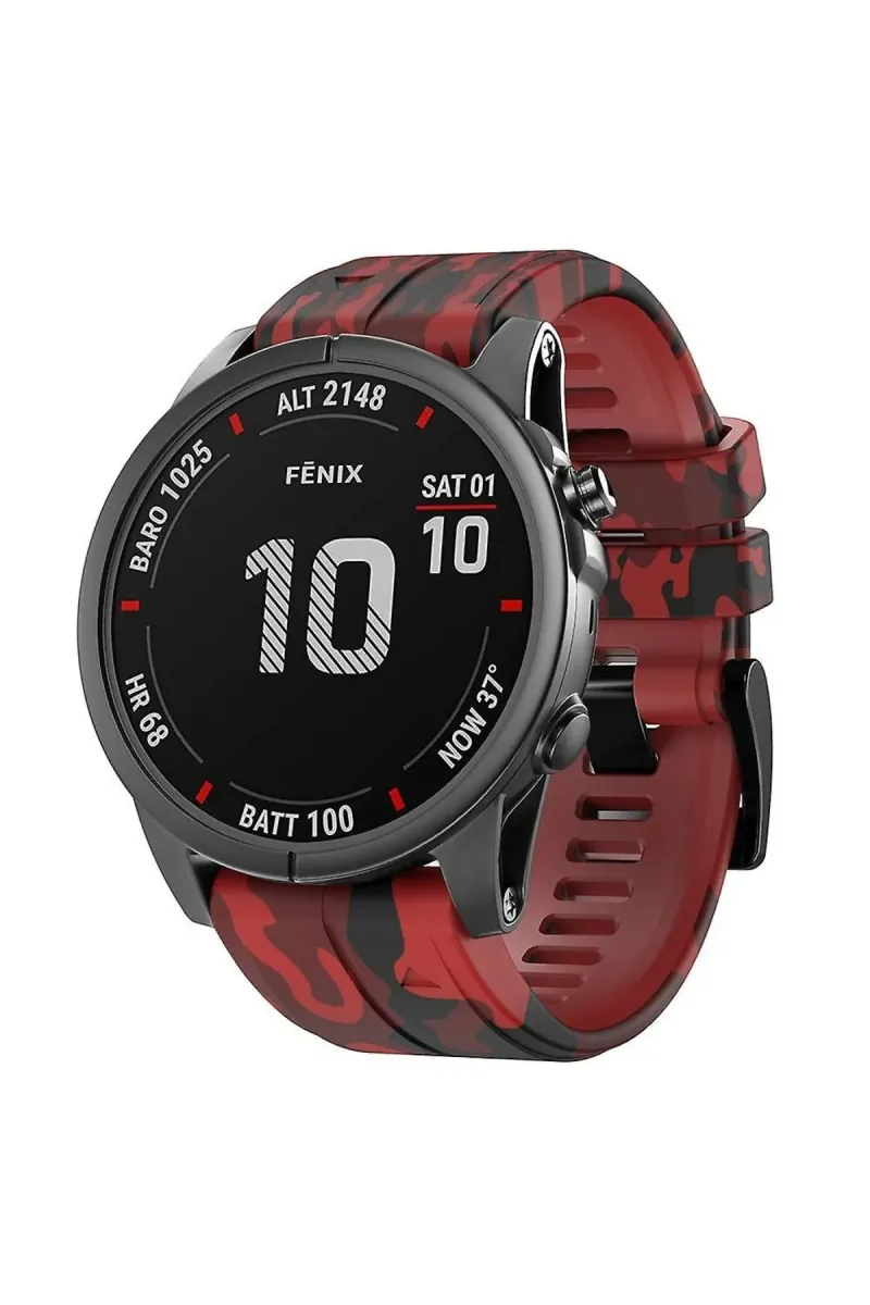 MarkaCase Garmin 7x - 7x pro - plus  (26MM) Kamuflaj Silikon Saat Kordonu - Kırmızı Kamuflaj görsel 1