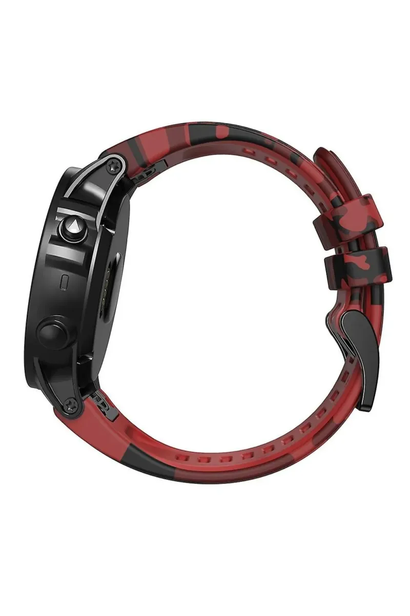 MarkaCase Garmin 7x - 7x pro - plus  (26MM) Kamuflaj Silikon Saat Kordonu - Kırmızı Kamuflaj görsel 4