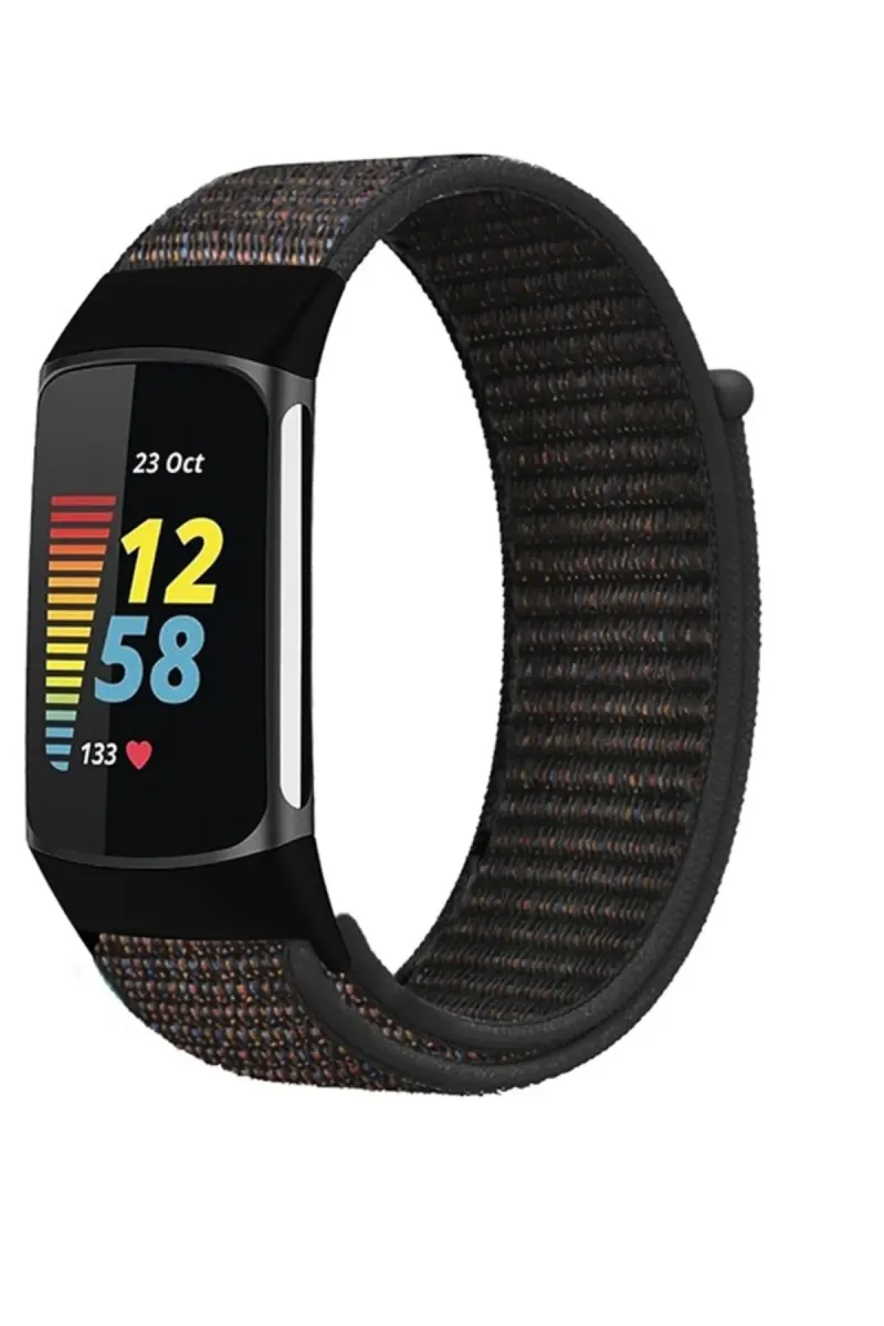 MarkaCase Fitbit Charge 5 İçin Dokuma Kordon - Siyah Kırmızı Noktalı görsel 1