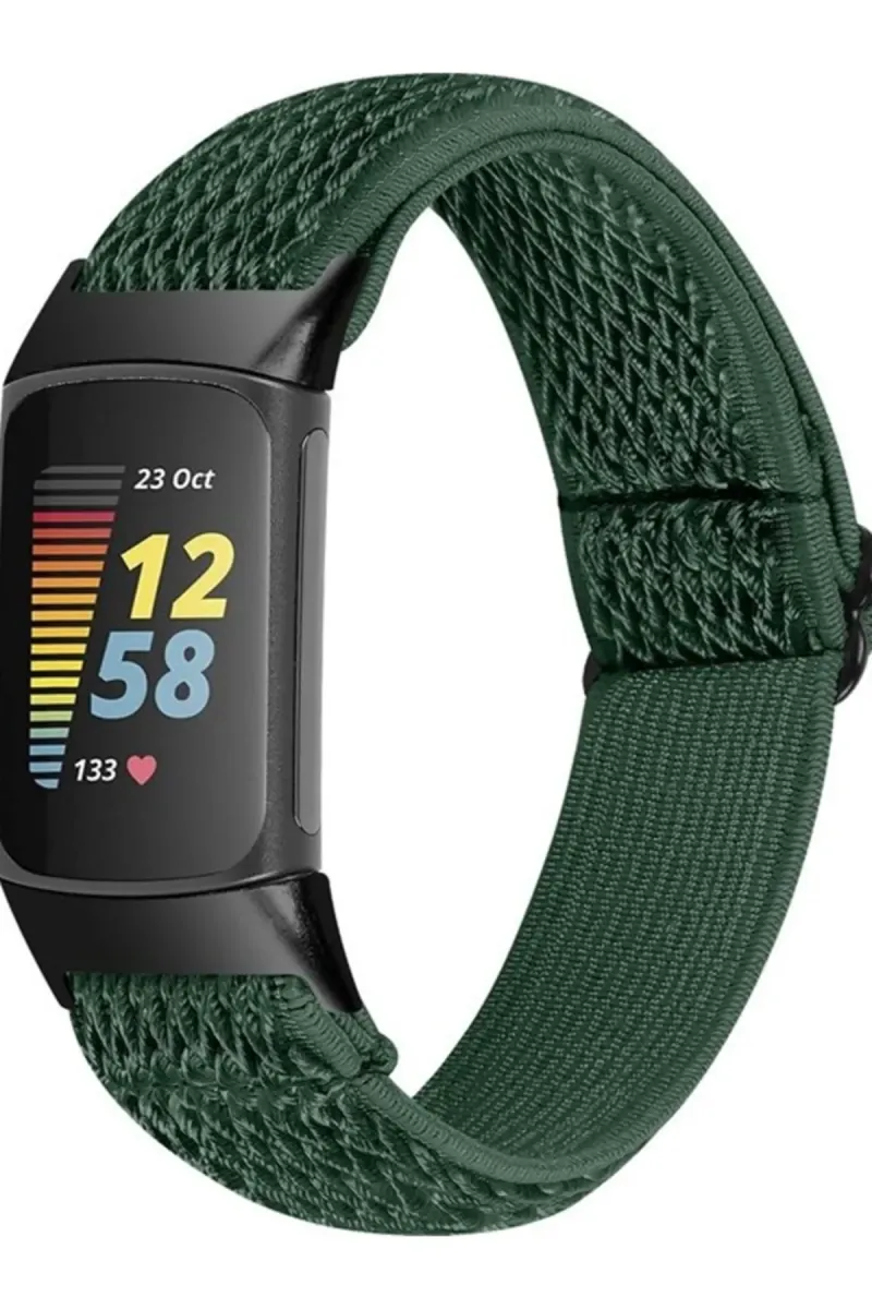 MarkaCase Fitbit Charge 5 Elastik  Örgü Watch Kordon - Yeşil görsel 1