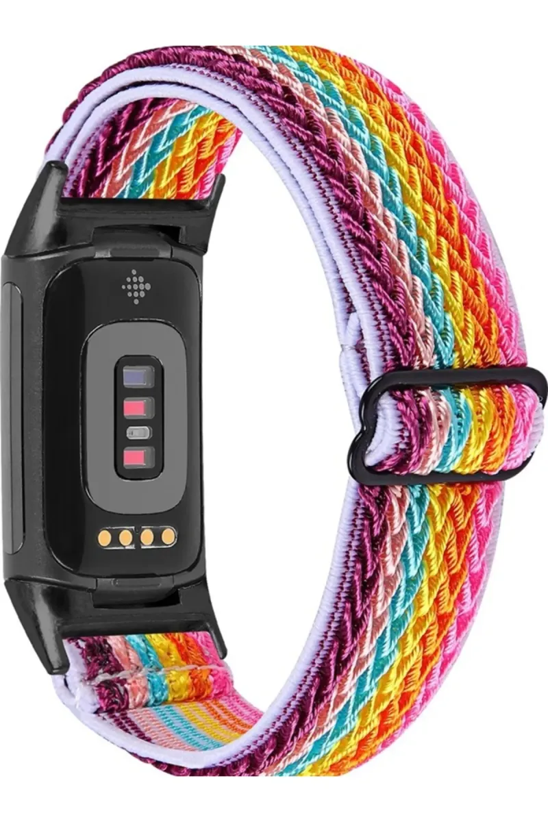 MarkaCase Fitbit Charge 5 Elastik Örgü Watch Kordon - Gökkuşağı