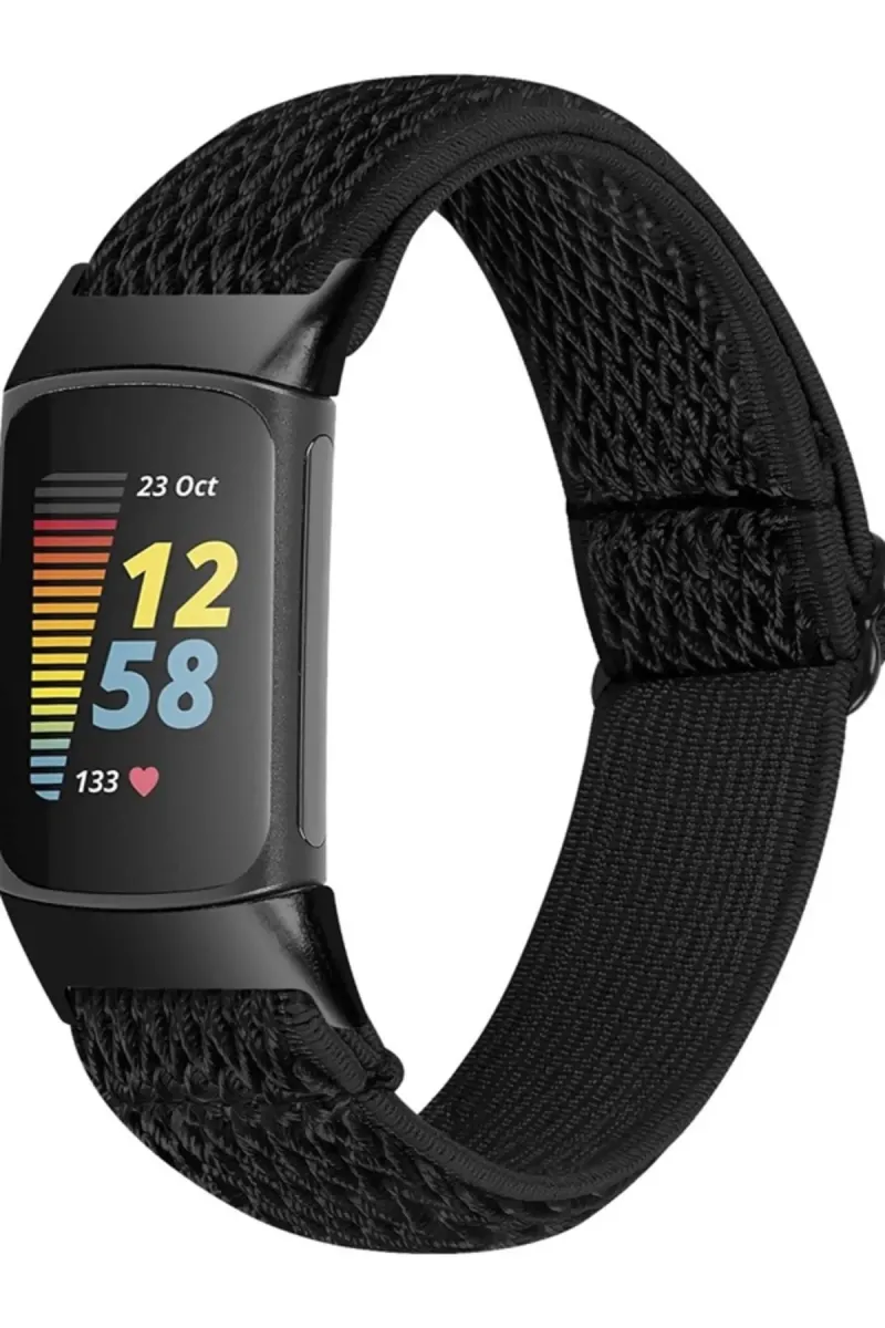 MarkaCase Fitbit Charge 5 Elastik Örgü Watch Kordon - Siyah görsel 1