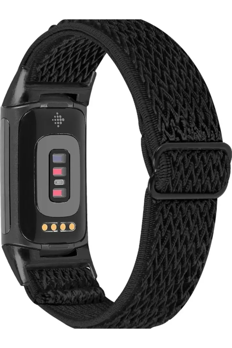 MarkaCase Fitbit Charge 5 Elastik Örgü Watch Kordon - Siyah görsel 2