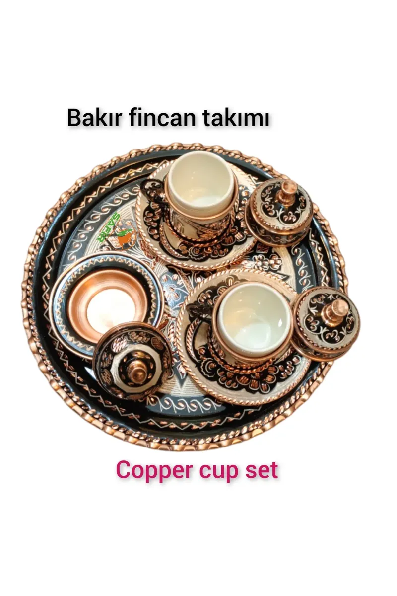 SAFİR ÇAY KAZANLARI Nakışğah Bakır Kahve Fincan Takımı Bakır Kahvelik 2 kişilik bakır kahve fincan takımı Siyah Nakışğah görsel 1