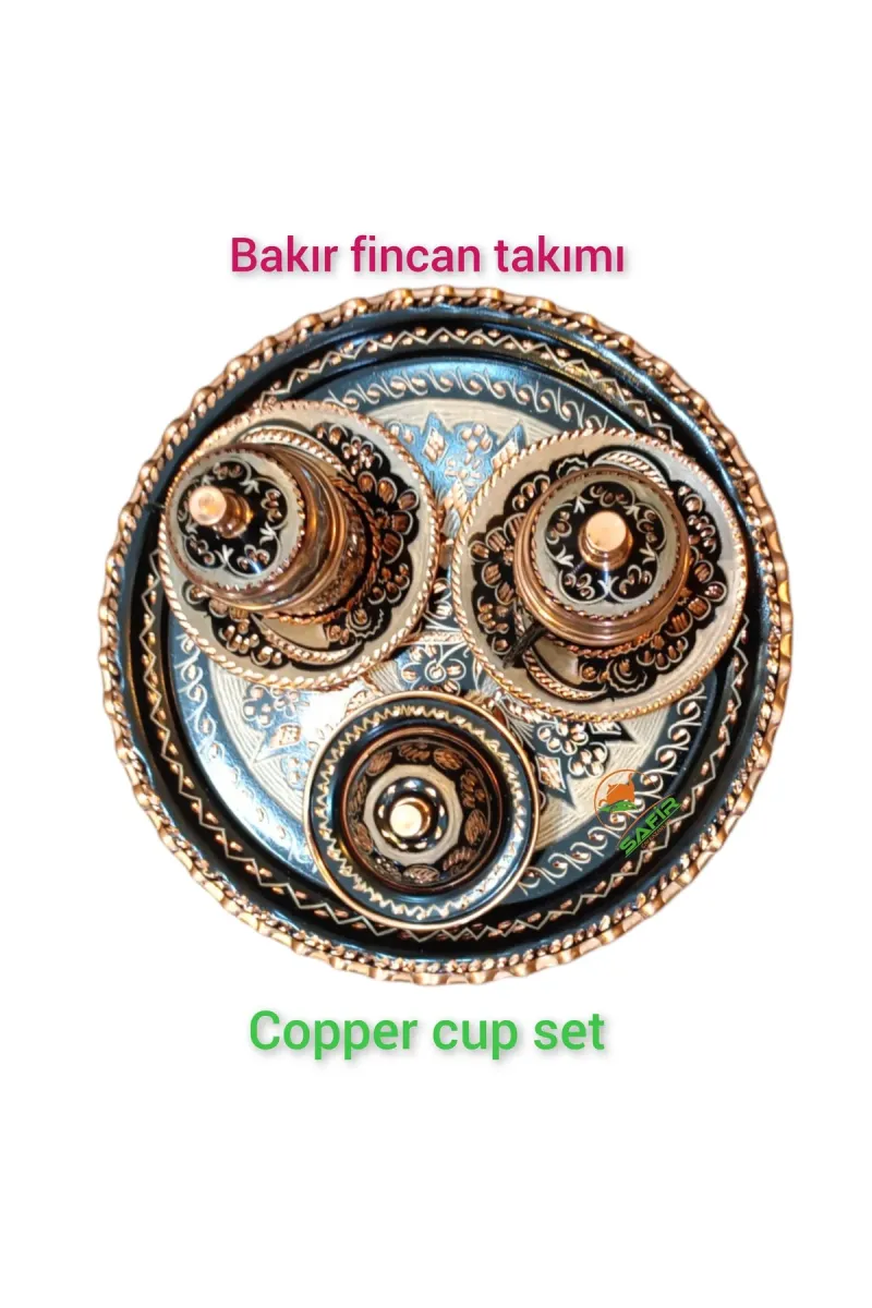 SAFİR ÇAY KAZANLARI Nakışğah Bakır Kahve Fincan Takımı Bakır Kahvelik 2 kişilik bakır kahve fincan takımı Siyah Nakışğah görsel 2