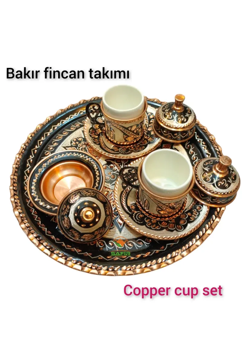 SAFİR ÇAY KAZANLARI Nakışğah Bakır Kahve Fincan Takımı Bakır Kahvelik 2 kişilik bakır kahve fincan takımı Siyah Nakışğah görsel 3