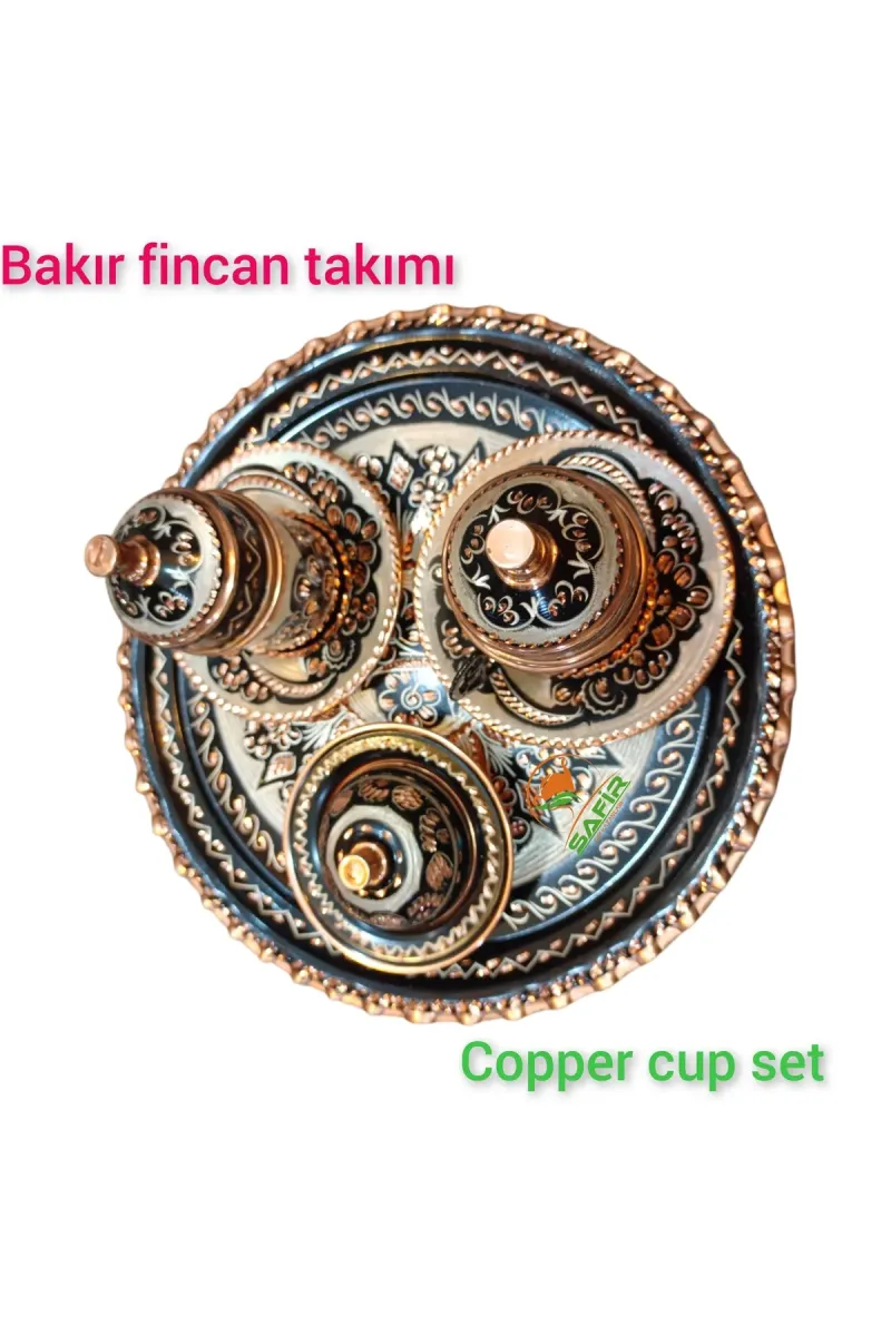 SAFİR ÇAY KAZANLARI Nakışğah Bakır Kahve Fincan Takımı Bakır Kahvelik 2 kişilik bakır kahve fincan takımı Siyah Nakışğah görsel 4