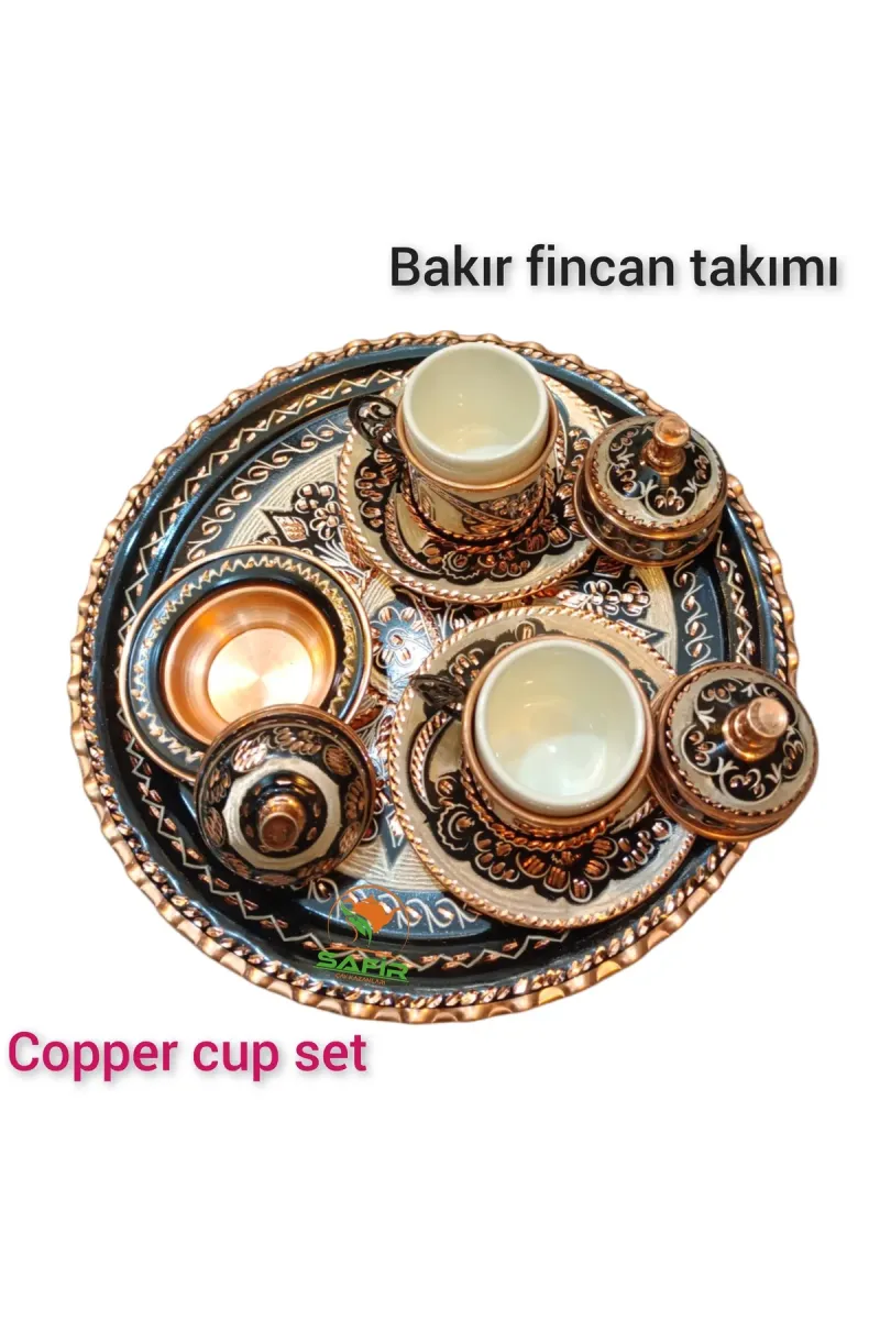 SAFİR ÇAY KAZANLARI Nakışğah Bakır Kahve Fincan Takımı Bakır Kahvelik 2 kişilik bakır kahve fincan takımı Siyah Nakışğah görsel 5