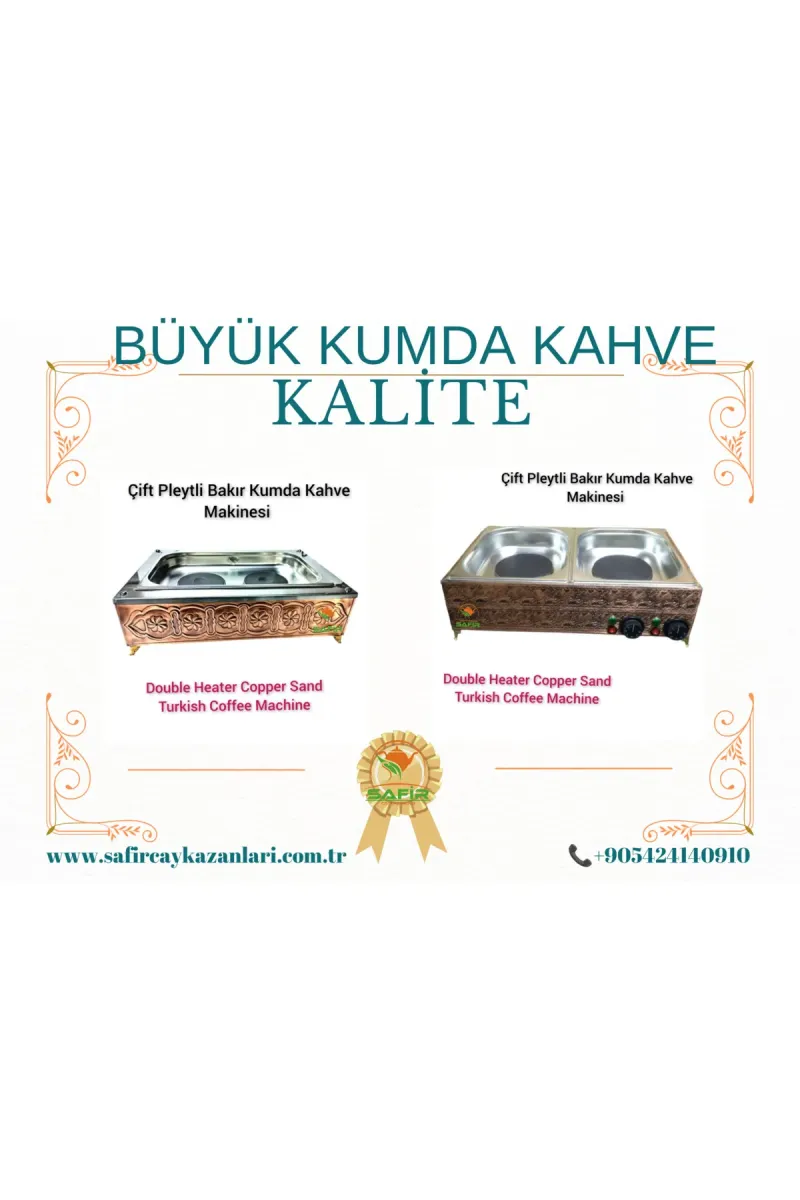 SAFİR ÇAY KAZANLARI Çift ısıtıcılı Bakır Kumda Kahve Makinesi Büyük Boy Kumda Kahve Cihazı Safir Kumda Kahve görsel 4