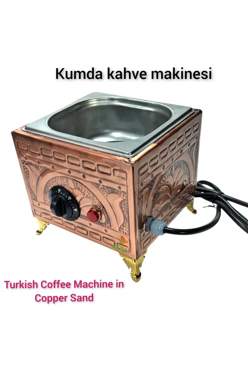 SAFİR ÇAY KAZANLARI 19x18 cm ebatlı ev için kare kumda kahve Bakır Kumda Kahve Tek Cezvelik Safir kumda kahve makinesi görsel 1