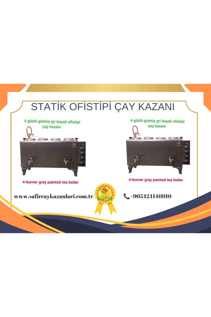 SAFİR ÇAY KAZANLARI 4 demlikli Elektrikli Çay Kazanı Ofis tipi Çay Makinesi Özel Renk Safir Kromat Siyah Çay semaveri görsel 2