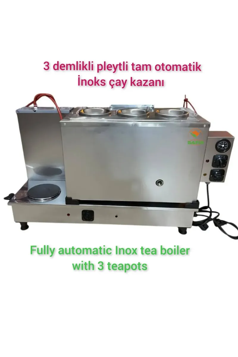 SAFİR ÇAY KAZANLARI 3 gözlü İnoks Tam Otomatik Sadece elektrikli Pleytli Çay Kazanı İnoks Çay Makinesi Semaver Çay Ocağı görsel 1