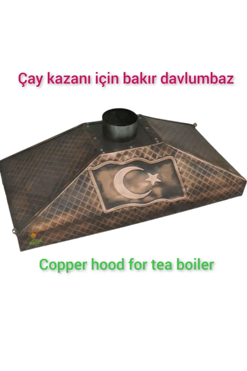 SAFİR ÇAY KAZANLARI Türk Bayraklı Bakır Davlumbaz Çay Kazanı için 90 cm Bakır Davlumbaz Türk Bayraklı görsel 1