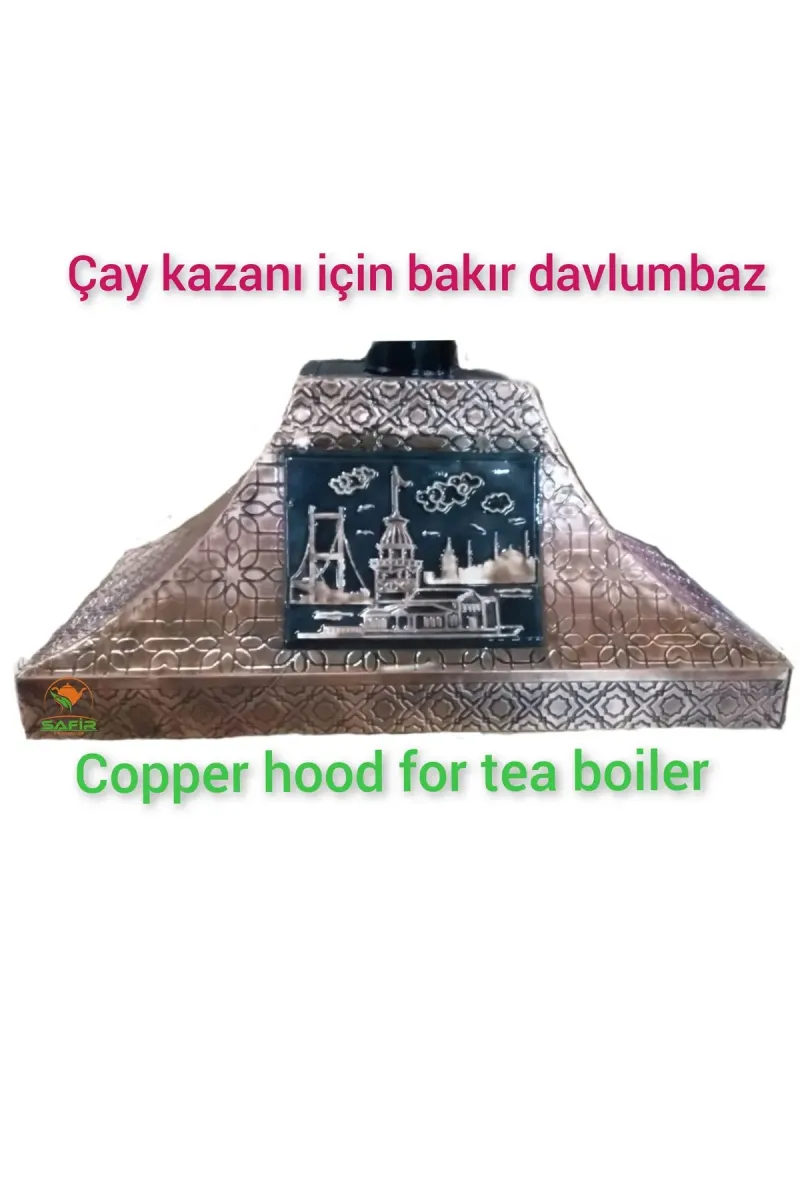 SAFİR ÇAY KAZANLARI 110 cm Bakır Davlumbaz Boğaziçi Model Bakır Davlumbaz 4 gözlü Çay Kazanı için Bakır Davlumbaz görsel 1