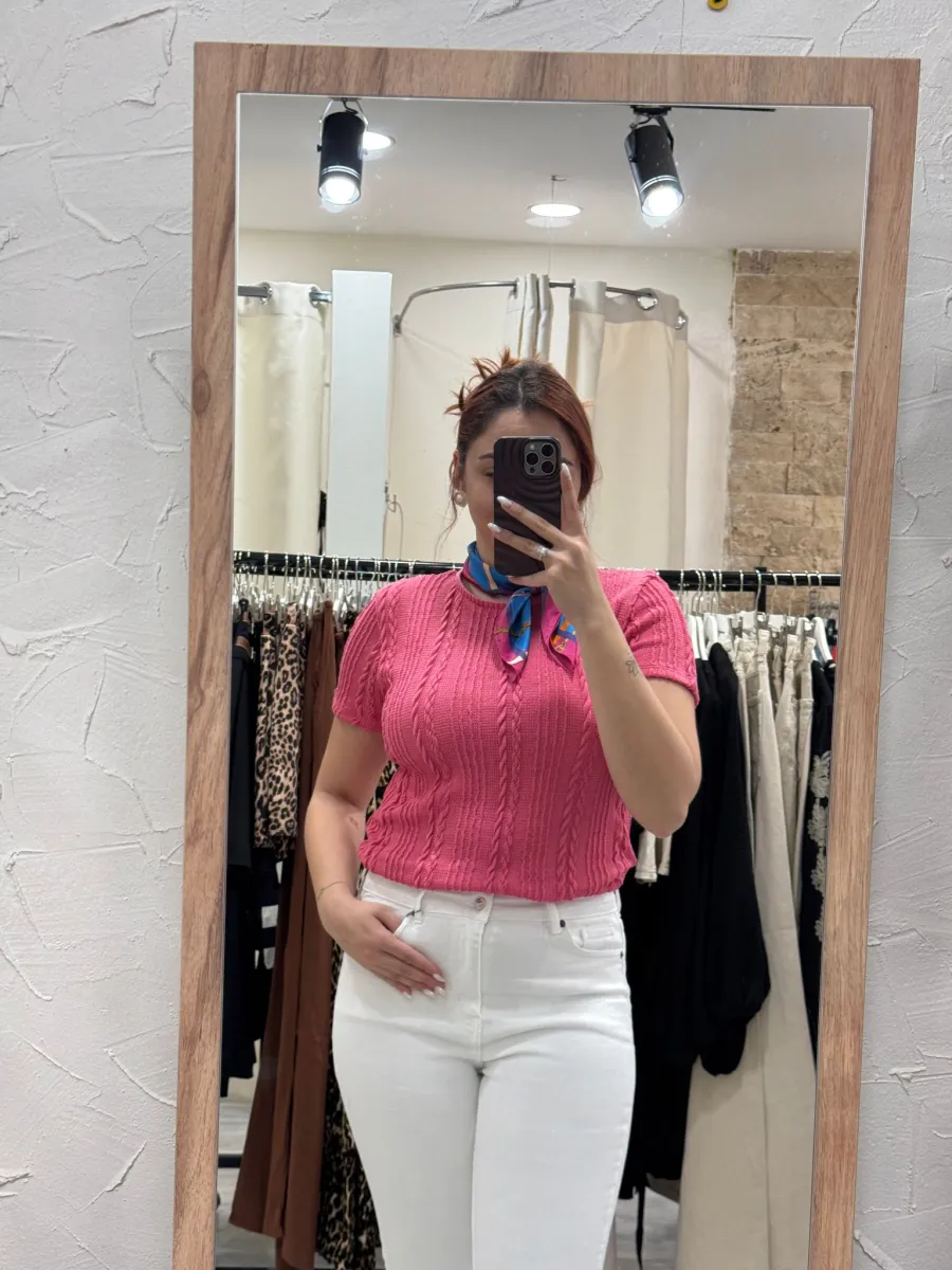 DİA DİSENO Pembe Saç Örgülü Triko