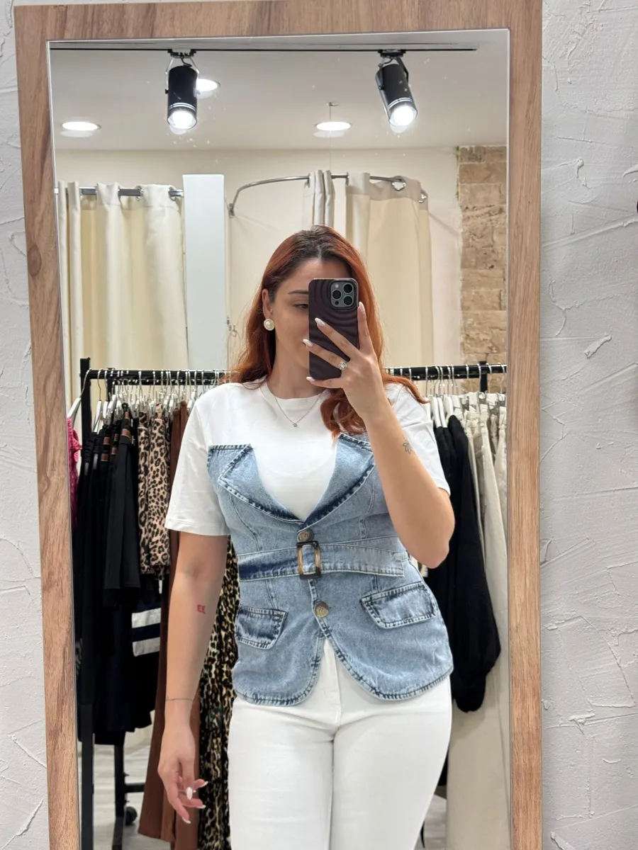 DİA DİSENO Kot Detaylı T-shirt görsel 1