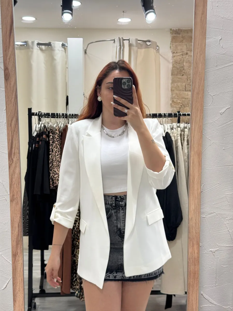 DİA DİSENO Beyaz Kol Katlamalı Blazer görsel 1
