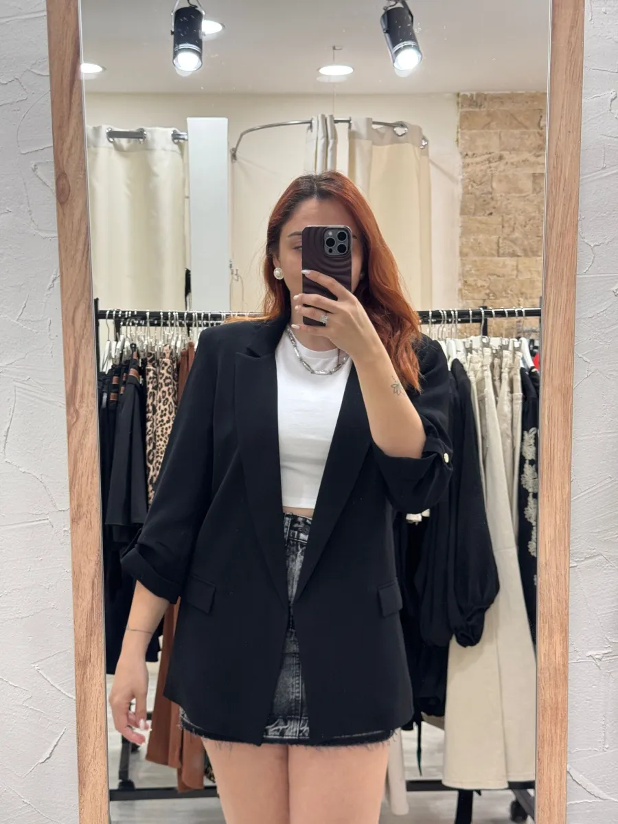 DİA DİSENO Siyah Kol Katlamalı Blazer Ceket görsel 1