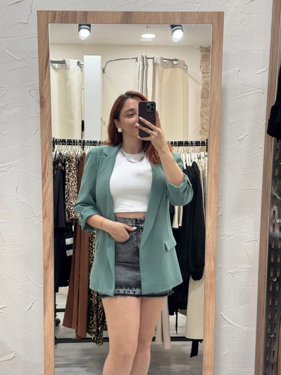 DİA DİSENO Yeşil Kol Katlamalı Blazer Ceket görsel 1