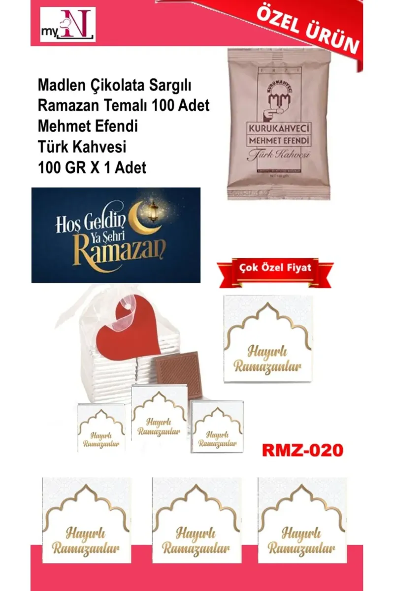 Madlen Çikolata Sargılı Ramazan Temalı 100 Adet - Mehmet Efendi Türk Kahvesi 100 GR X 1 Adet görsel 1