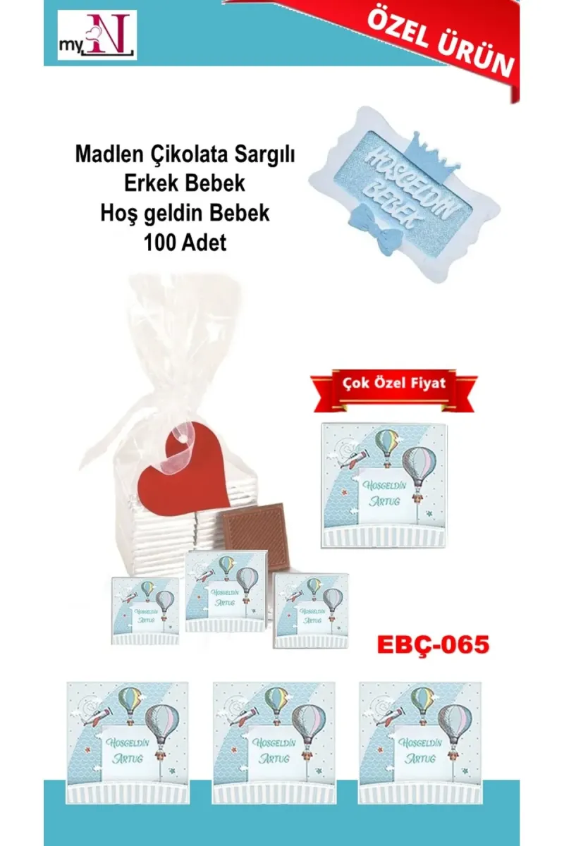 Madlen Çikolata Sargılı Erkek Bebek Hoş geldin Bebek 10 Adet görsel 1