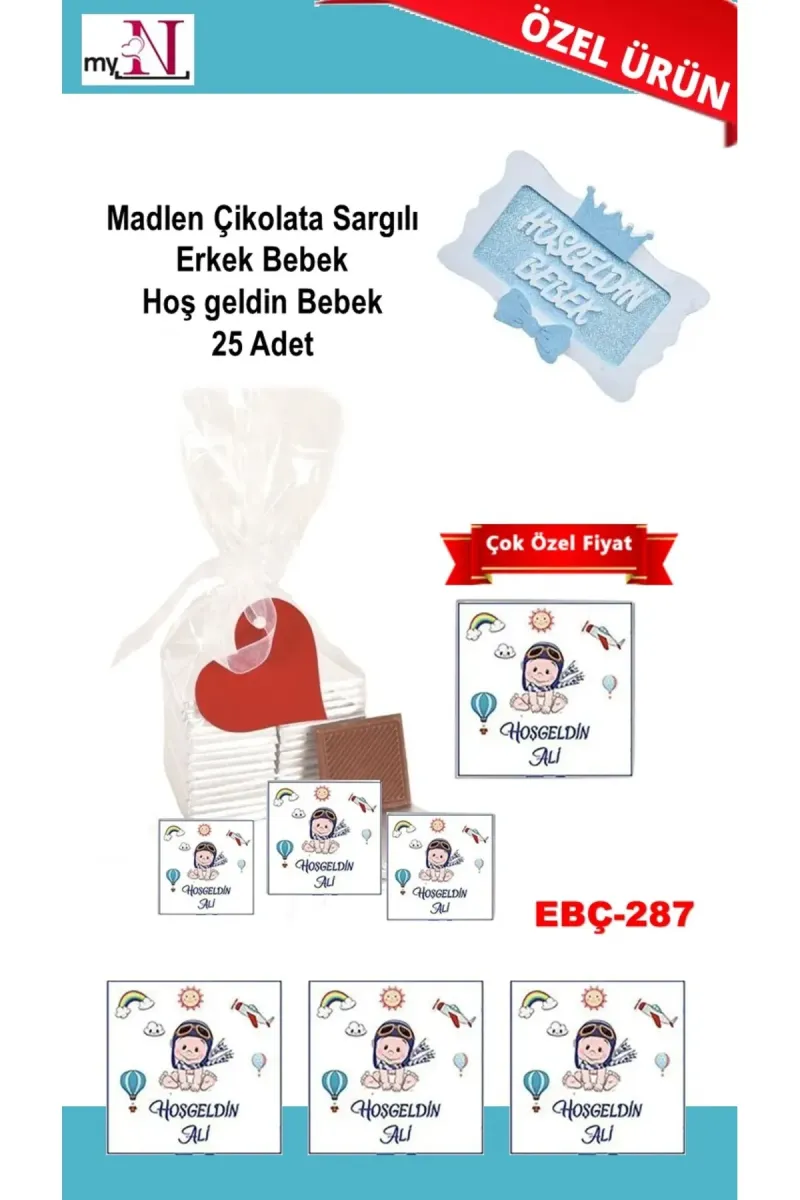 Madlen Çikolata Sargılı Erkek Bebek Hoş geldin Bebek 25 Adet görsel 1