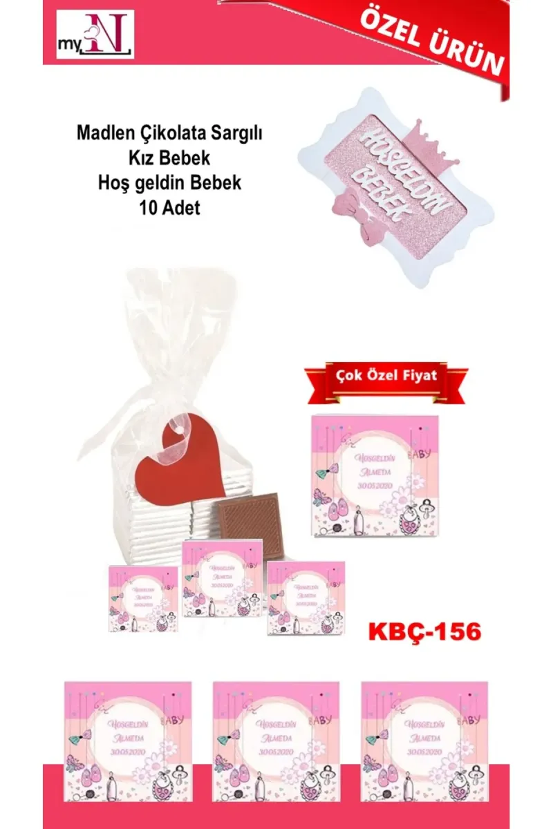 Madlen Çikolata Sargılı Kız Bebek Hoş geldin Bebek 10 Adet