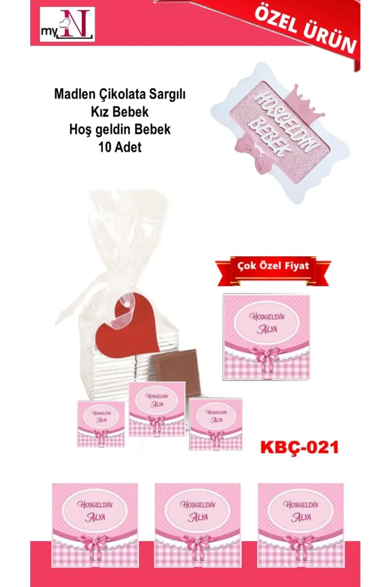 Madlen Çikolata Sargılı Kız Bebek Hoş geldin Bebek 10 Adet