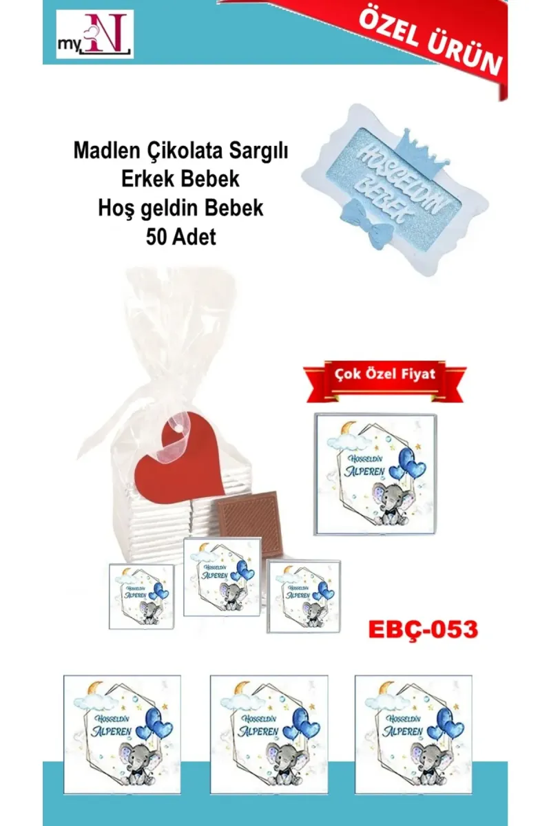 Madlen Çikolata Sargılı Erkek Bebek Hoş geldin Bebek 50 Adet görsel 1