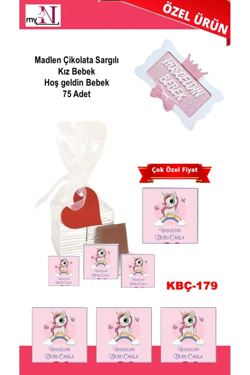 Madlen Çikolata Sargılı Kız Bebek Hoş geldin Bebek 75 Adet görsel 1