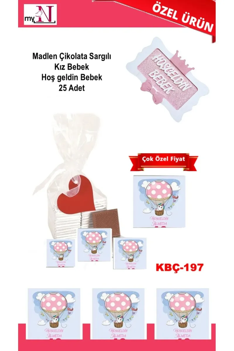 Madlen Çikolata Sargılı Kız Bebek Hoş geldin Bebek 25 Adet görsel 1