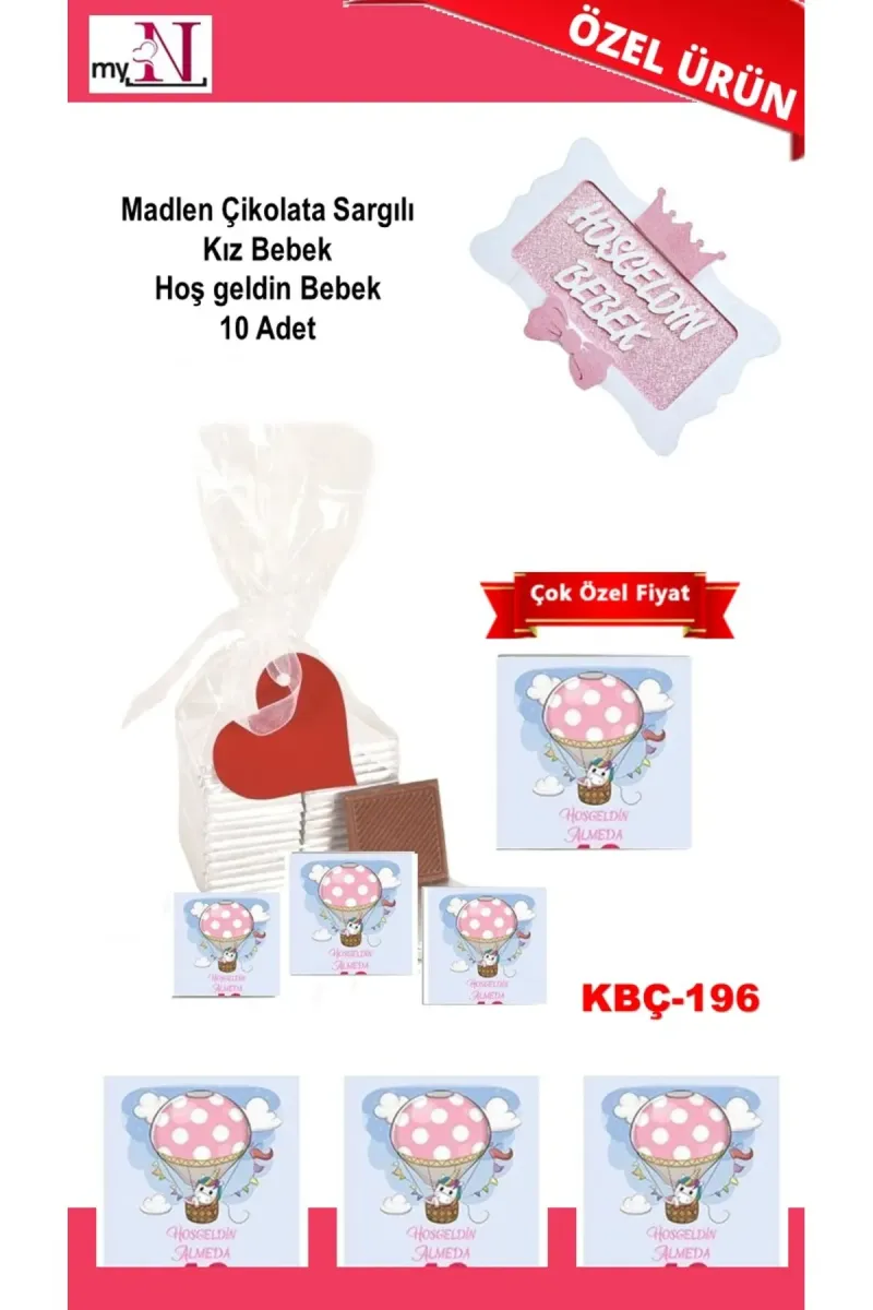 Madlen Çikolata Sargılı Kız Bebek Hoş geldin Bebek 10 Adet görsel 1