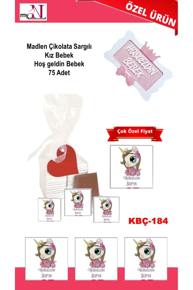 Madlen Çikolata Sargılı Kız Bebek Hoş geldin Bebek 75 Adet görsel 1