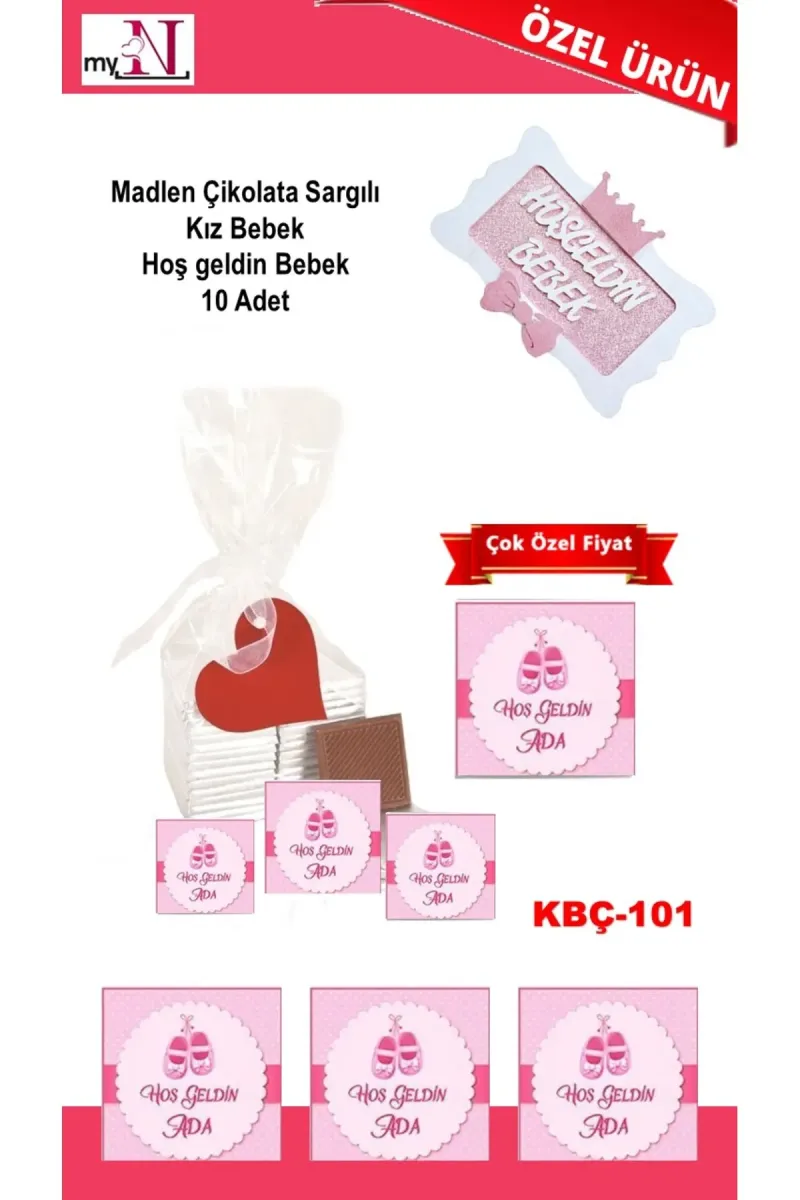 Madlen Çikolata Sargılı Kız Bebek Hoş geldin Bebek 10 Adet görsel 1