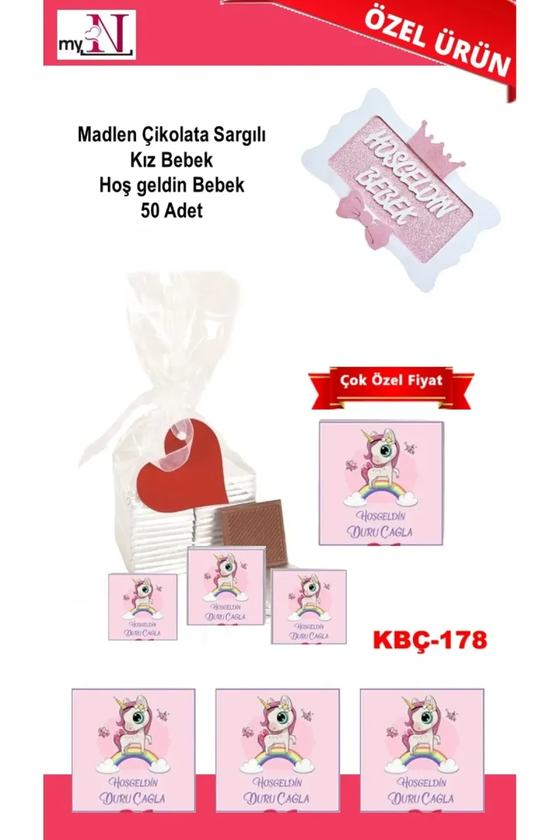 Madlen Çikolata Sargılı Kız Bebek Hoş geldin Bebek 50 Adet görsel 1