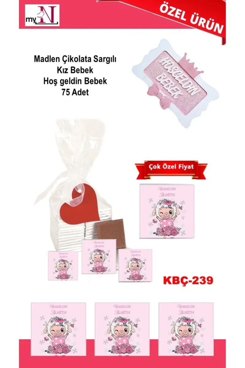 Madlen Çikolata Sargılı Kız Bebek Hoş geldin Bebek 75 Adet görsel 1
