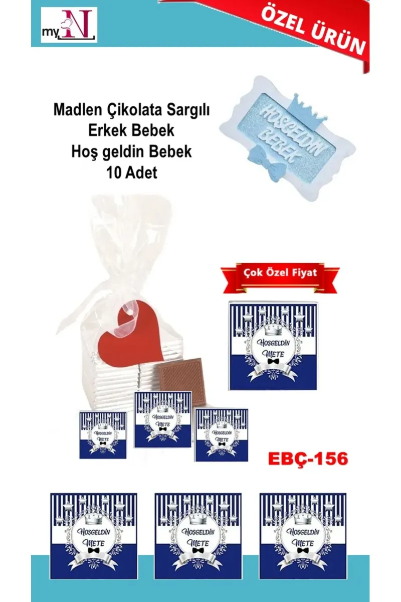 Madlen Çikolata Sargılı Erkek Bebek Hoş geldin Bebek 10 Adet görsel 1