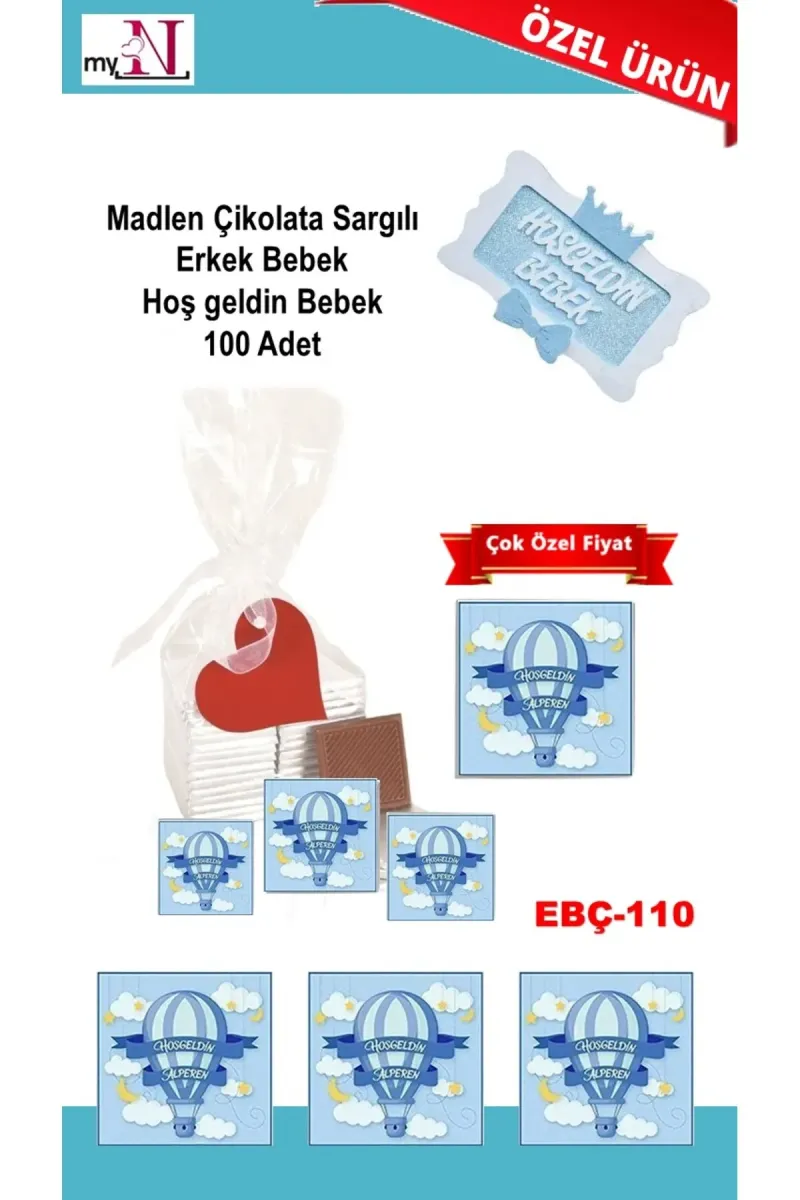 Madlen Çikolata Sargılı Erkek Bebek Hoş geldin Bebek 100 Adet görsel 1