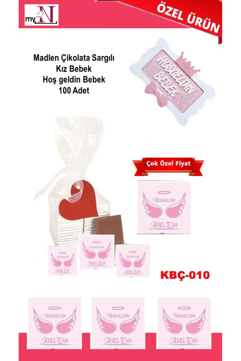 Madlen Çikolata Sargılı Kız Bebek Hoş geldin Bebek 100 Adet