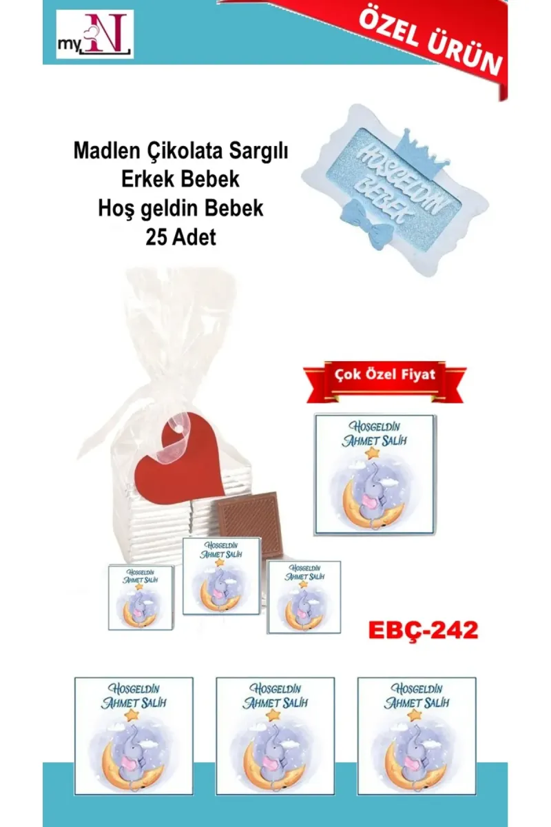 Madlen Çikolata Sargılı Erkek Bebek Hoş geldin Bebek 25 Adet görsel 1