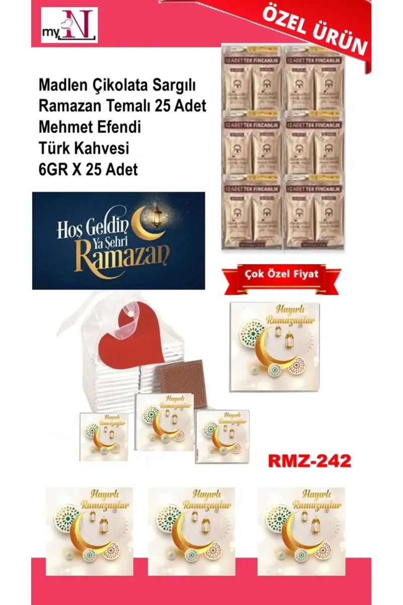 Madlen Çikolata Sargılı Ramazan Temalı 25 Adet - Mehmet Efendi Türk Kahvesi 6GR X 25 Adet görsel 1