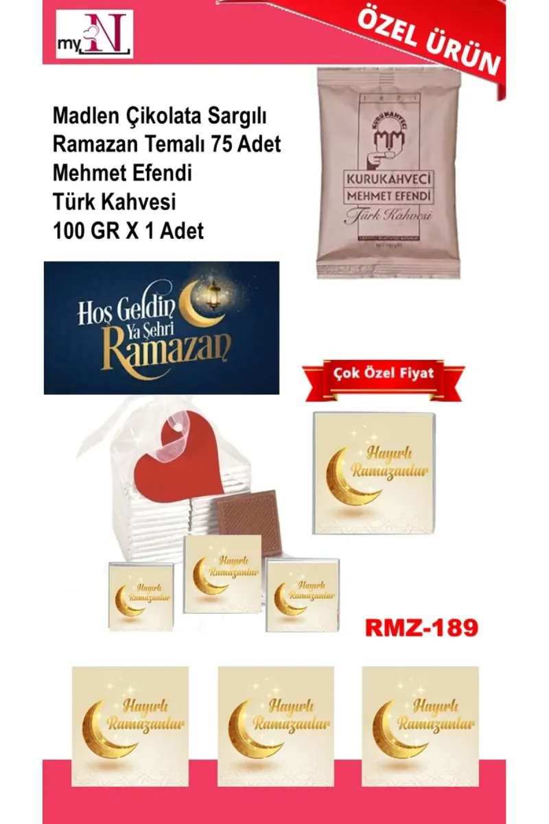 Madlen Çikolata Sargılı Ramazan Temalı 100 Adet - Mehmet Efendi Türk Kahvesi 100 GR X 1 Adet