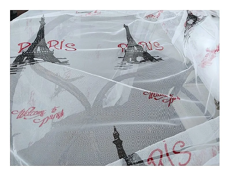 Taç tül perde-Paris motifli-1/2 pile (seyrek)