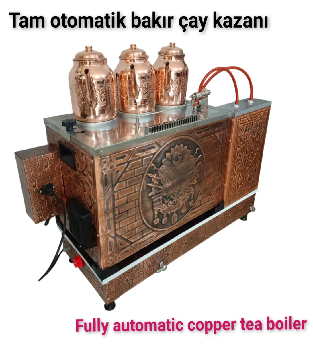3 demlikli bakır çay kazanı elektrik +Tüplü tam otomatik Çay ocağı Osmanlı tuğra model Çay semaveri görsel 6