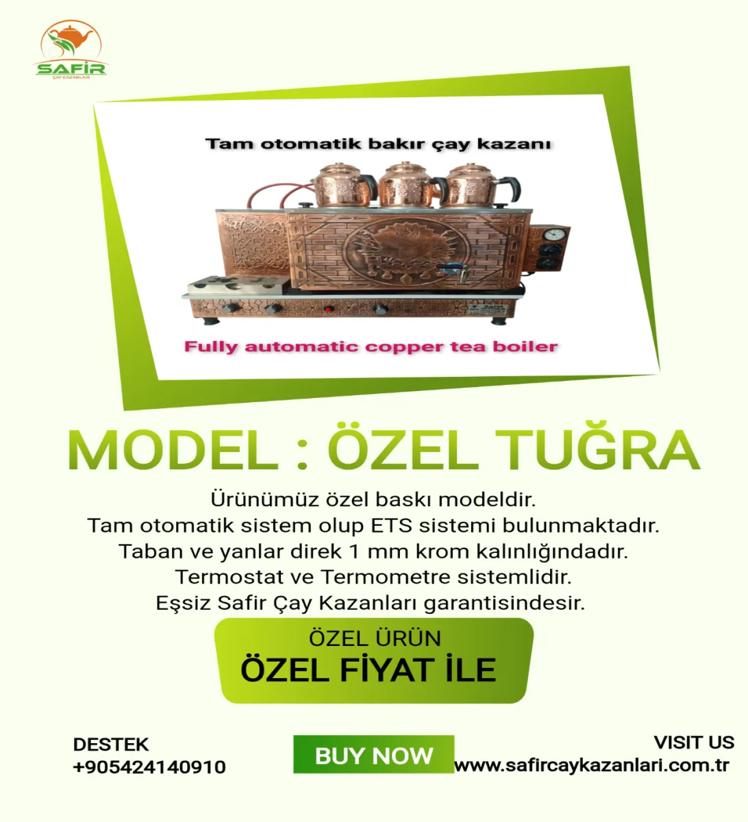 3 demlikli bakır çay kazanı elektrik +Tüplü tam otomatik Çay ocağı Osmanlı tuğra model Çay semaveri görsel 8