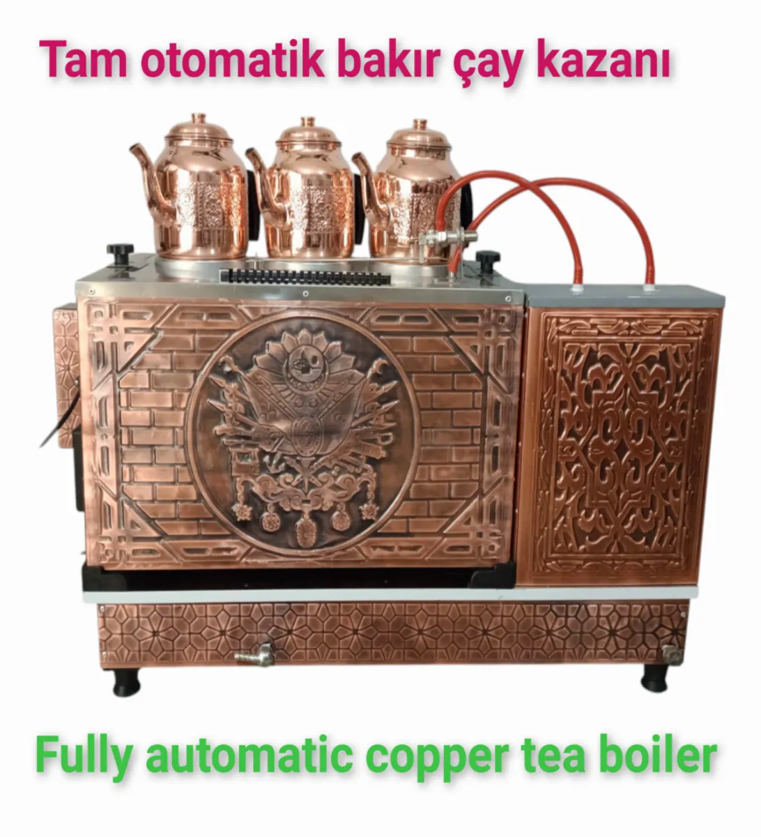 3 gözlü Bakır Tam Otomatik Çay Kazanı Elektrik + doğalgazlı Ce Belgeli ve  Gazmer açılış onaylı Tam Dijital çakmaklı Prizma Alt Tabanlı Tam otomatik çay kazanı. görsel 6