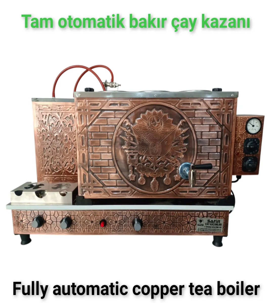 3 demlikli bakır çay kazanı sadece elektrikli bakır çay semaveri Osmanlı Tuğra model Çay Makinesi görsel 1