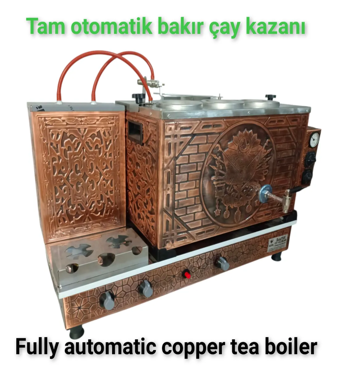 3 demlikli bakır çay kazanı sadece elektrikli bakır çay semaveri Osmanlı Tuğra model Çay Makinesi görsel 3