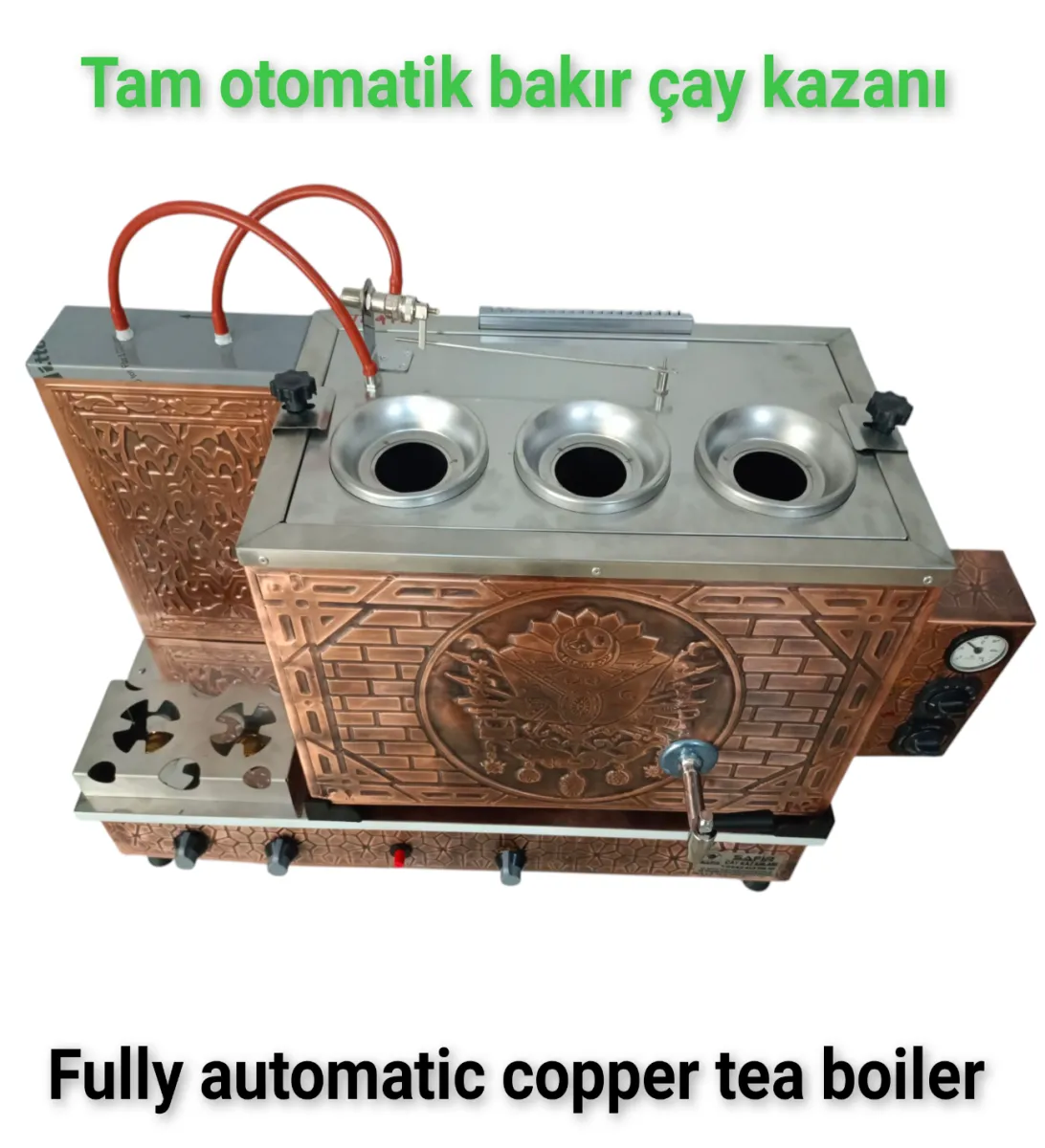 3 demlikli bakır çay kazanı sadece elektrikli bakır çay semaveri Osmanlı Tuğra model Çay Makinesi görsel 4